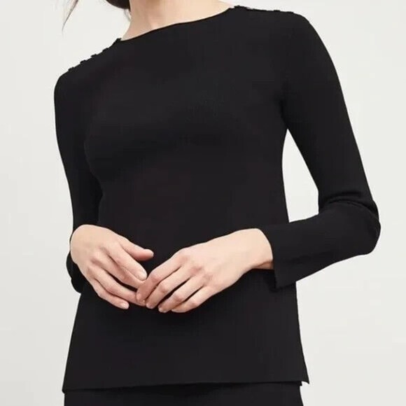 MM Lafleur Black Malin Top Jardigan Knit Sweater Long Sleeve Button Shou… - Picture 9 of 9